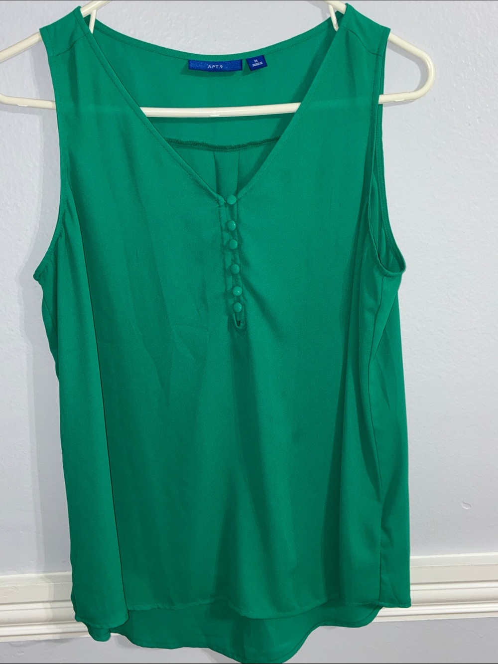 Apt. 9 Emerald Green V-Neck Button Front Hi-Low Tank Blouse - Size Medium